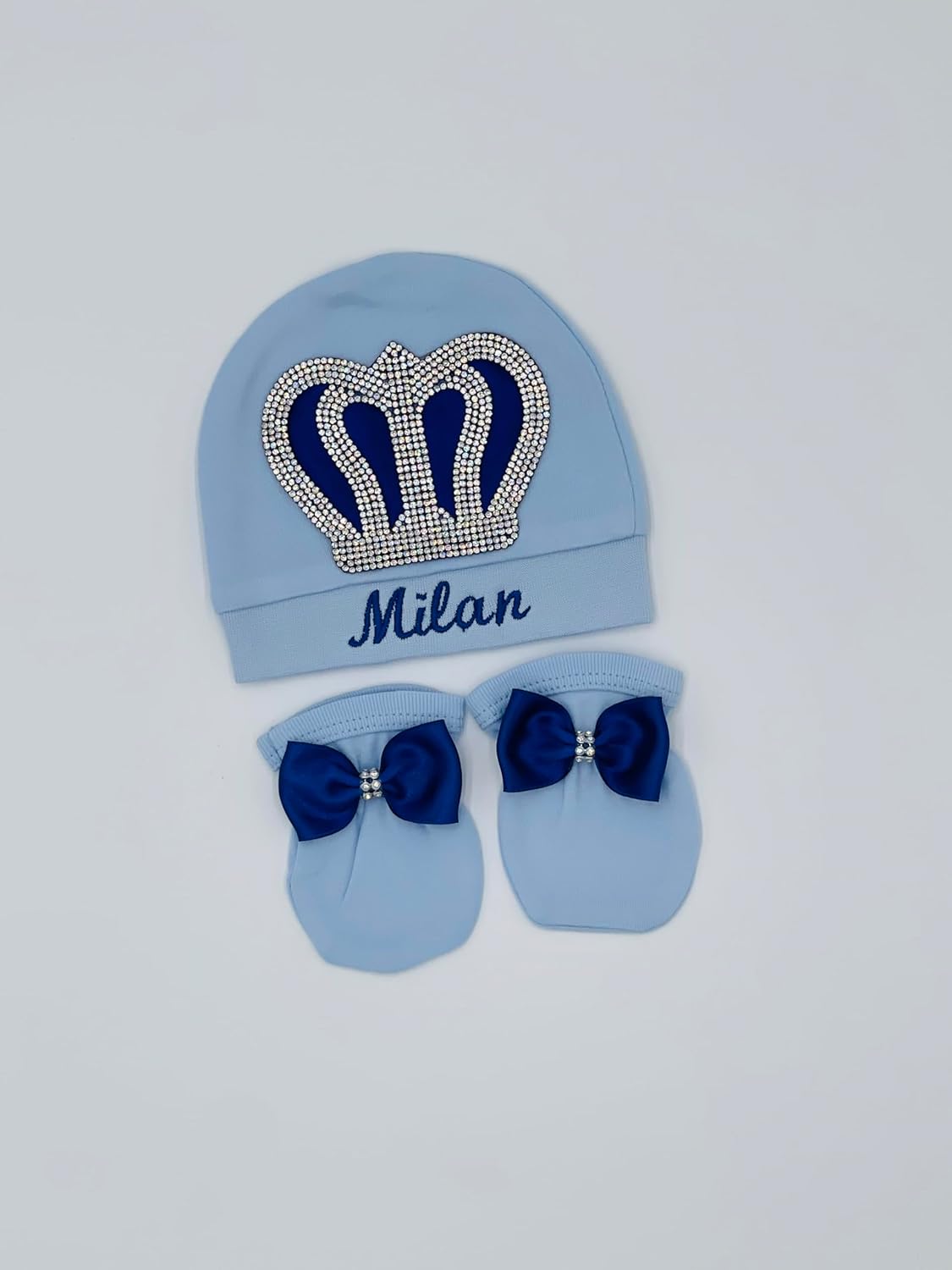 MELEK & MOON Personalized Luxury Infant Newborn Baby Boy Outfit – 3-Piece Cotton Set – Prince Angel's Dream Set