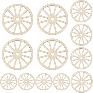 12PCS Wooden Wheels for Crafts 3 Sizes Unfinished Wooden Wagon Wheel Decor Blank Slices Wood Cutout Car Train Wheel Pieces for DIY Project Painting Drawing Home Party Decoration Craft