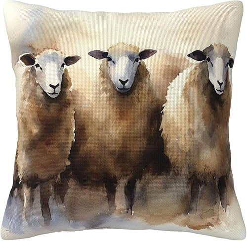 Miniatura 8 de Fundas de almohada cuadradas de 16 x 16 pulgadas, funda de cojín cuadrada de ovejas en acuarela moderna de arpillera de lino suave para sofá, cama,