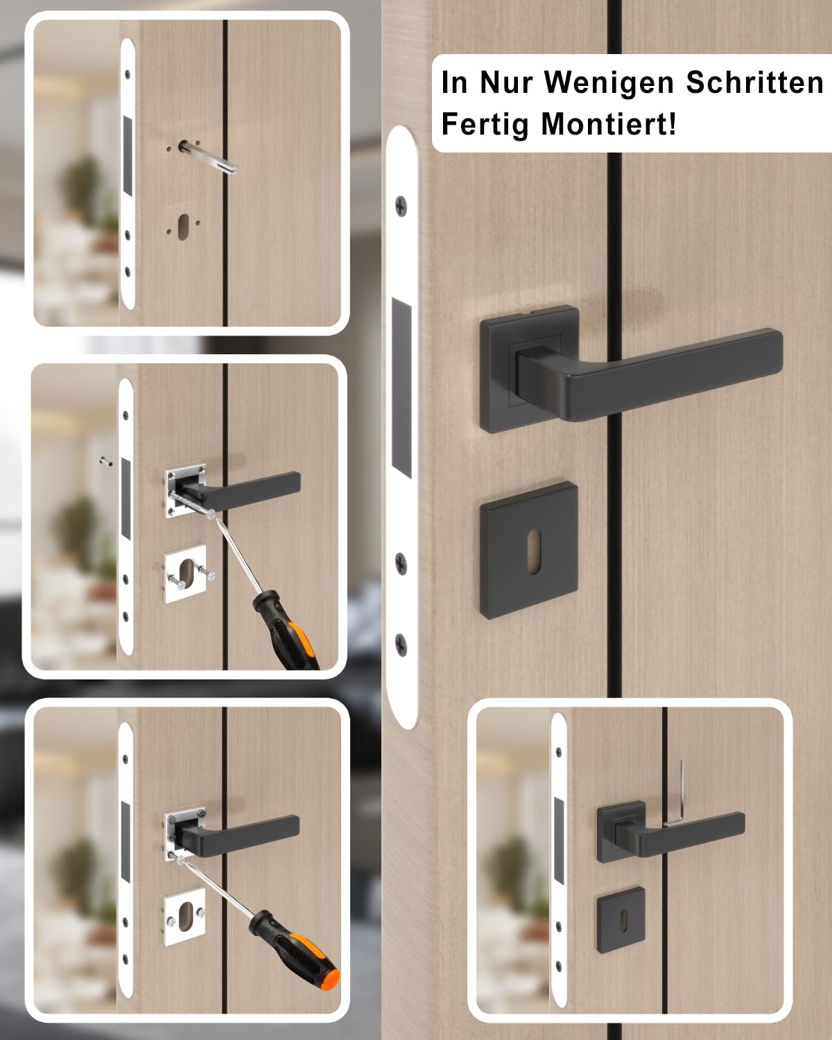 Türgriffe Innentüren Schwarz CUBE Türklinke Türbeschlag Drückergarnitur Zimmertür Garnitur BB-Buntbart Set 1er-Set Moderne Edelstahl 2 Türklinken & 2 Langschilder
