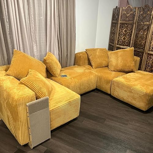 Miniatura 7 de Acanva Corduroy Convertible Modular L Shaped Sectional Sofa, 4 Seater Free Combination Corner Couch, Convertible to DayBed, Wide Loveseat with