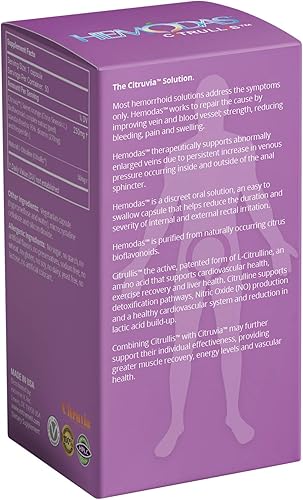 Miniatura 5 de Hemodas - Una vez al día soporte de vena anal 250mg Citruvia y 50mg Citrullis Capsule