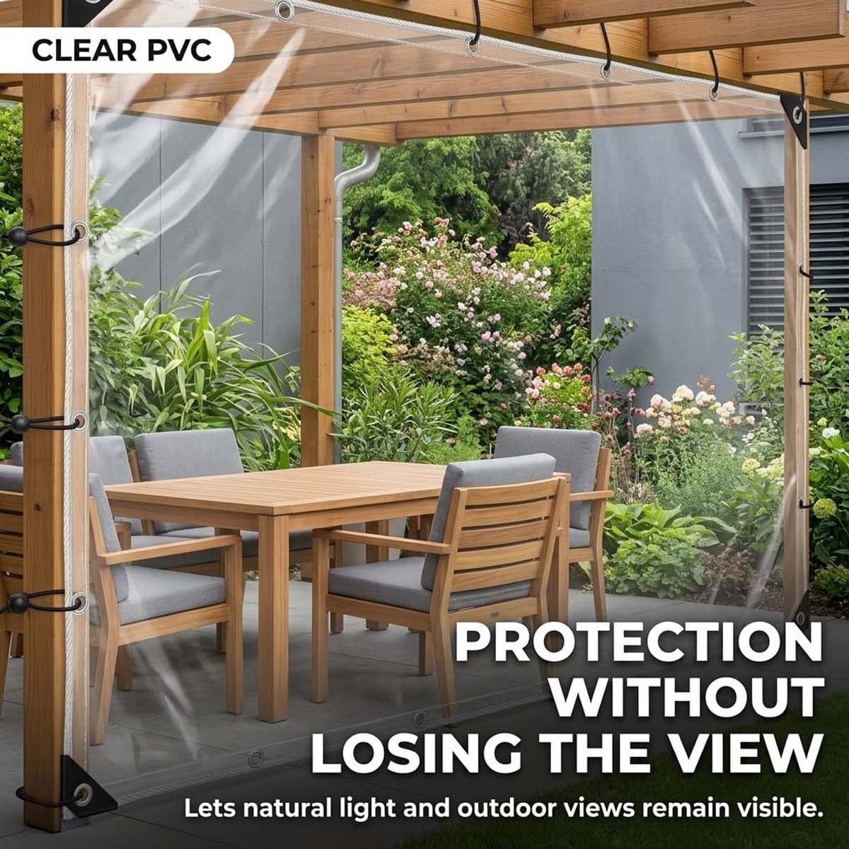 Telo Impermeabile Esterno Trasparente Occhiellato in PVC per Pergola