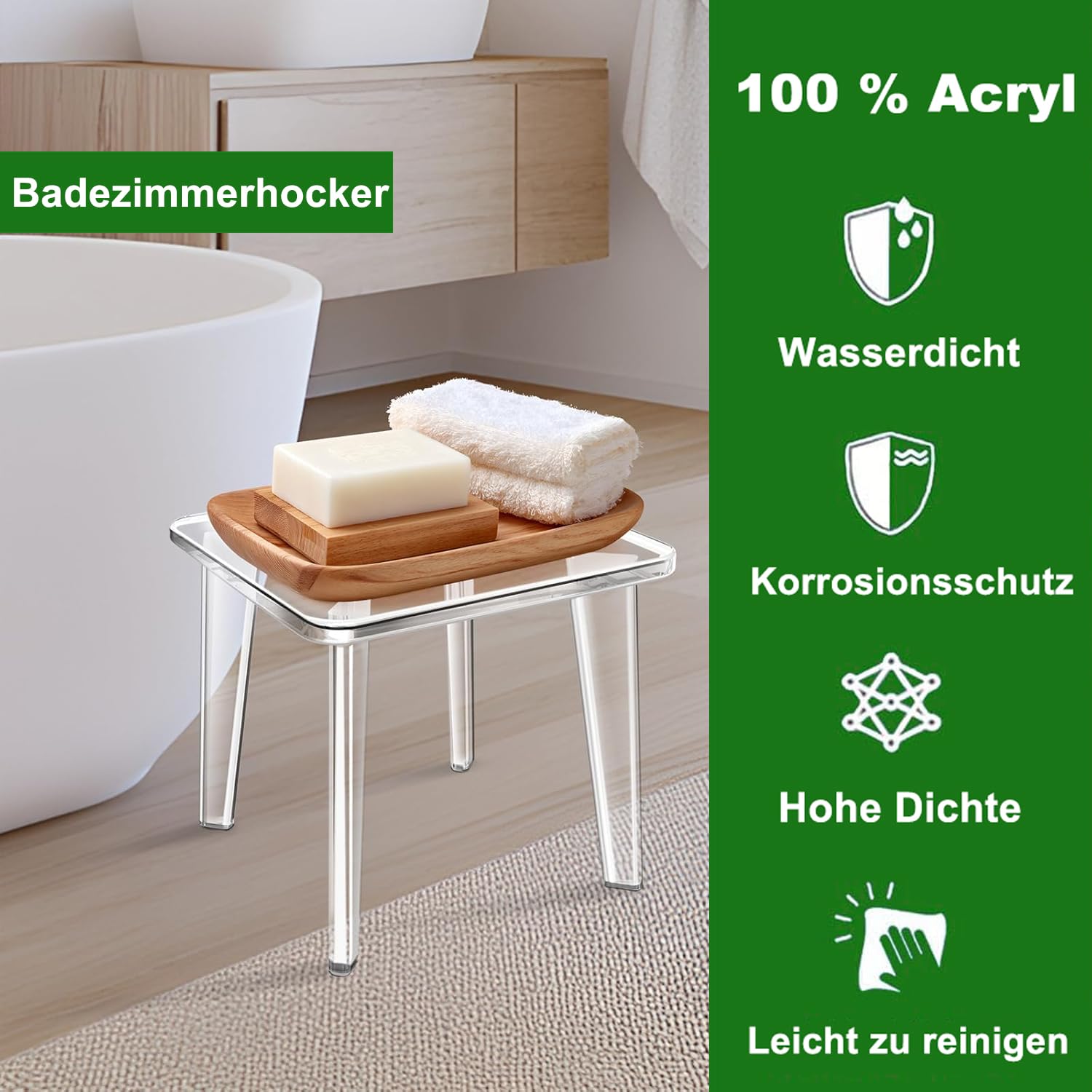 Marchepied en acrylique, petit repose-pieds, antidérapant, charge maximale : 150 kg, pour adultes, repose-pieds pour salle de bain, chambre à coucher et garde-robe