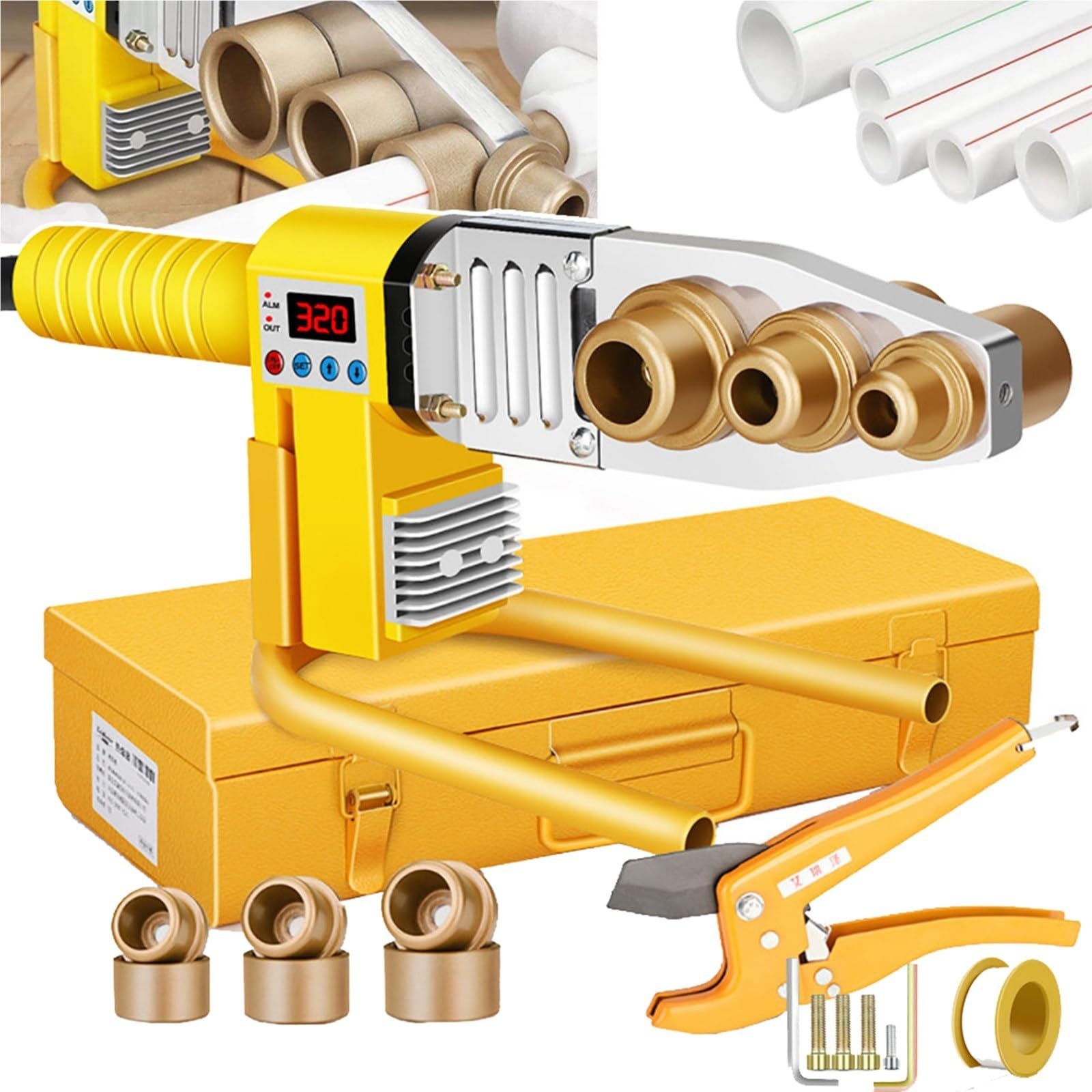 Mothdust One Color Ppr Plastic Pipe Welding Machine With Iron Case Digital Display Pe Pb Pipe Welder 0-320°C Adjustable Double Heat Dissipation Anti Scalding Line(#63)