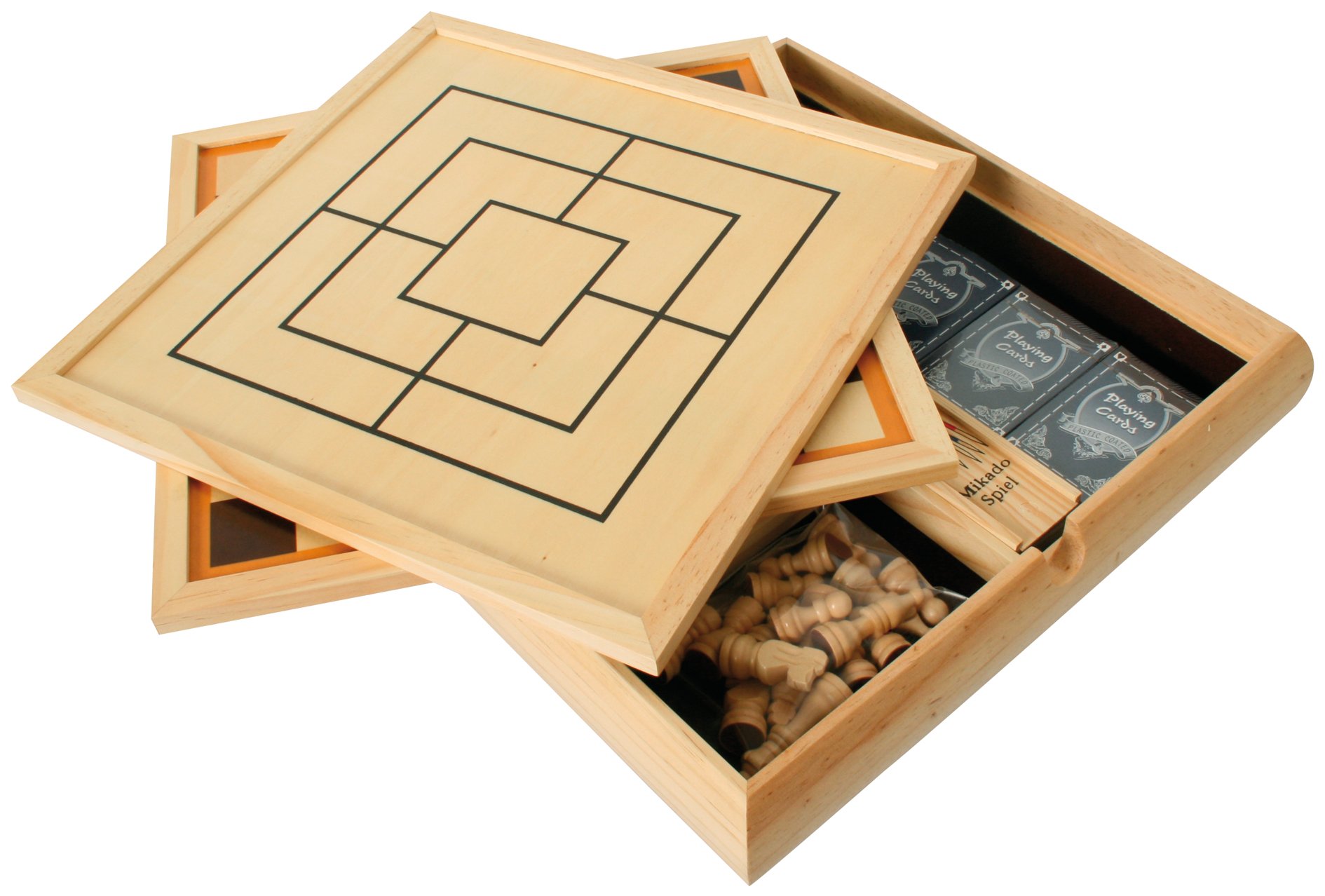 Bartl 101801 Spielesammlung groß mit 9 verschiedenen Gesellschaftsspielen aus Holz