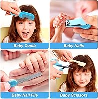 Vista 4 de Kit de aseo para bebé, juego de cuidado de seguridad para bebés con cepillo de pelo, peine, cortaúñas, aspirador nasal, kit de artículos esenciales