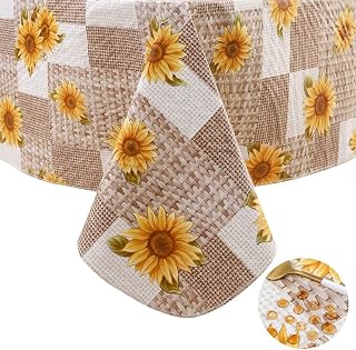 Pioggia Vinyl Tablecloth with Flannel Backed Waterproof Oil-Proof PVC Table Cloth Wipeable Spill-Proof Plastic Table Cover for Indoor and Outdoor(Sunflower, 60 x 60 Inch Square)