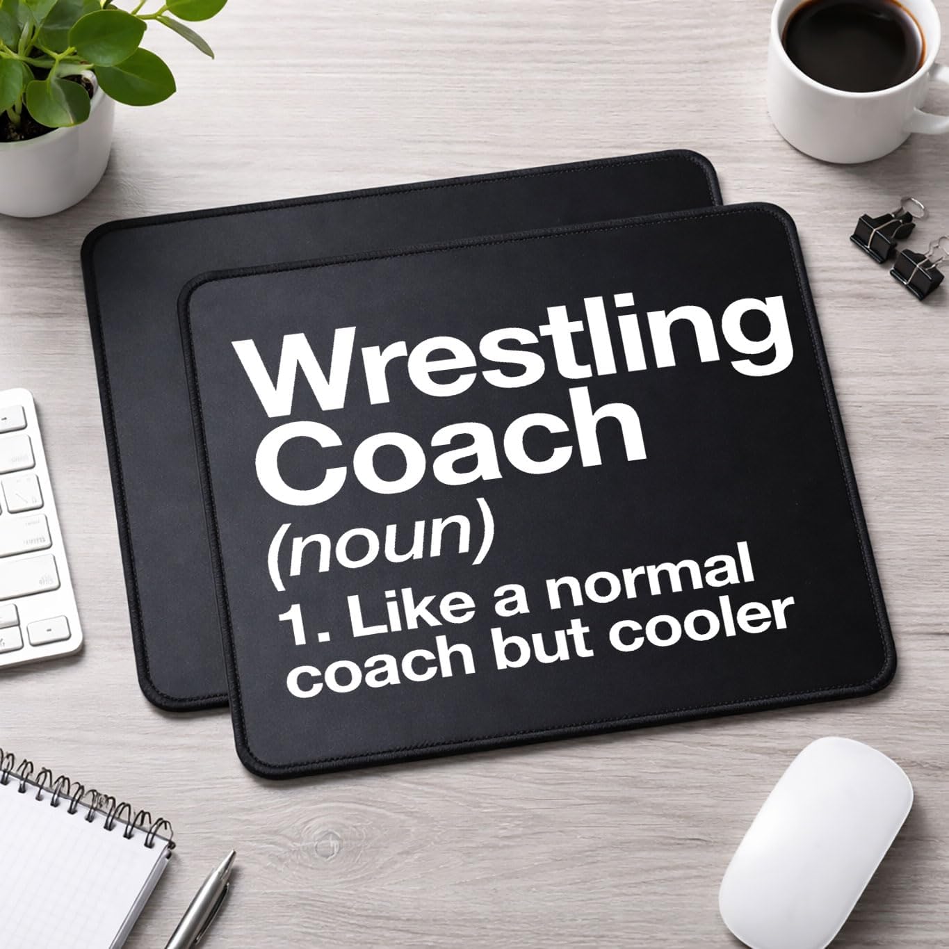 Wrestling Coach Mouse Pad Set, Rubber, Black, Non-Slip Base, Office, 9.5x8 Inches, Rectangular, 2 Pack image 4