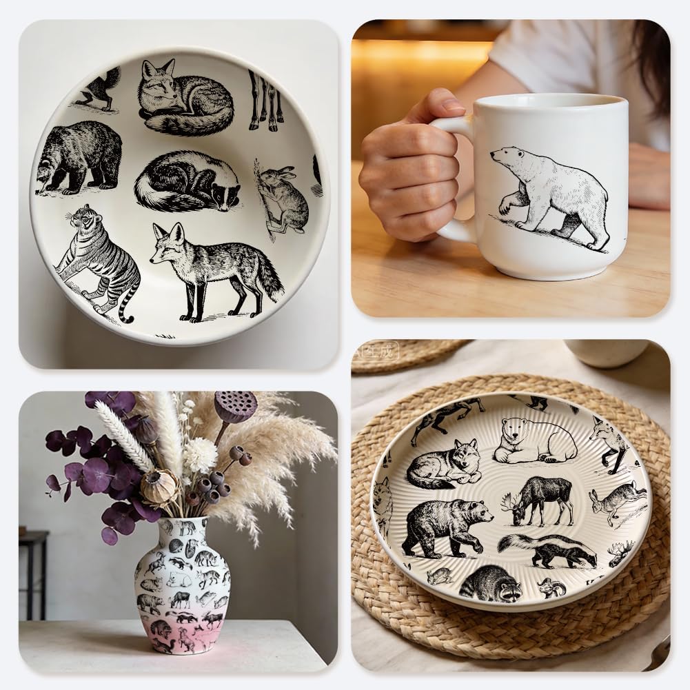 EVERJOYCRAFT 4pcs Underglaze Transfers for Pottery Animals Ceramic Decal