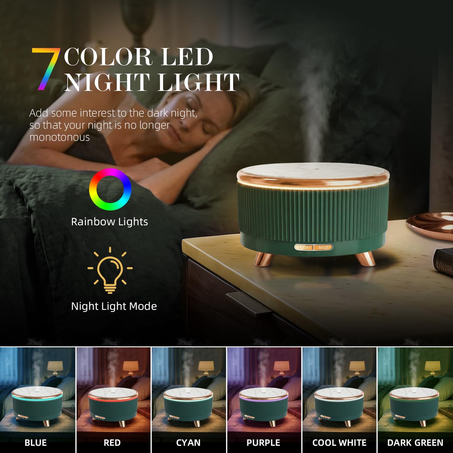 Diffusore di oli essenziali da 500 ml: diffusore di aromi ad ultrasuoni con telecomando per spa, hotel, sala yoga, umidificatore per camera da letto, con luci notturne a 7 colori e spegnimento