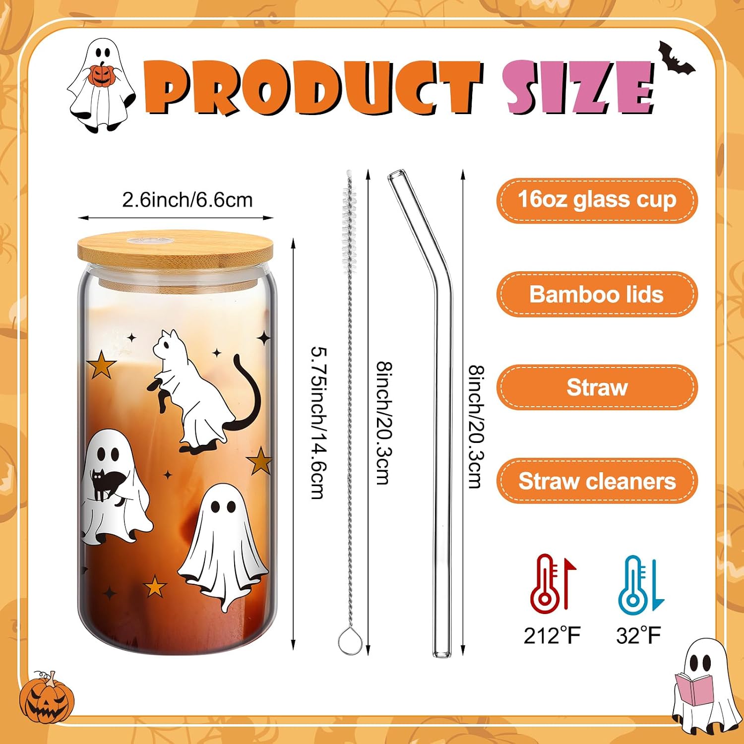 12 Pcs 16 oz Halloween Ghost Glasses Cup Bulk, Cute Fall Drinking Tumbler