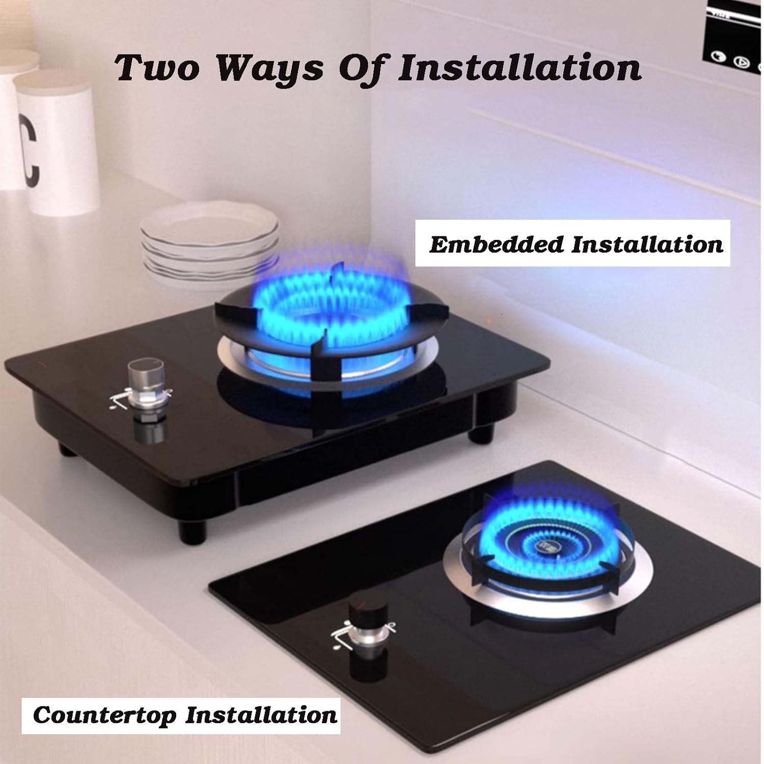43cm Gas Stove,4.2kW Fire Ring Countertop,Tempered Glass Freestanding Cooktop,NG/LPG Source Kit,with Flameout Protection(NG)