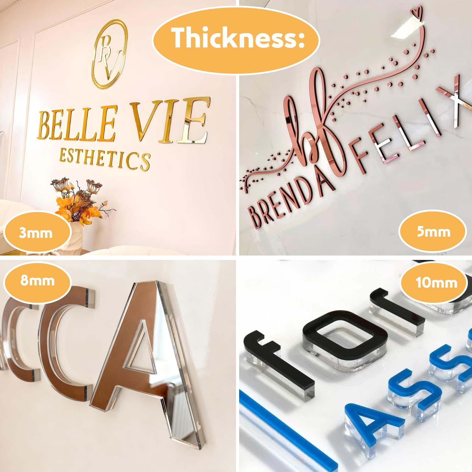 Custom Wall Signs for Business Logo, Laser Cut 3D Acyrlic Signs, Personalized Logo Design for Beauty Salon,Spa, Hotel, Reception & Office Decor