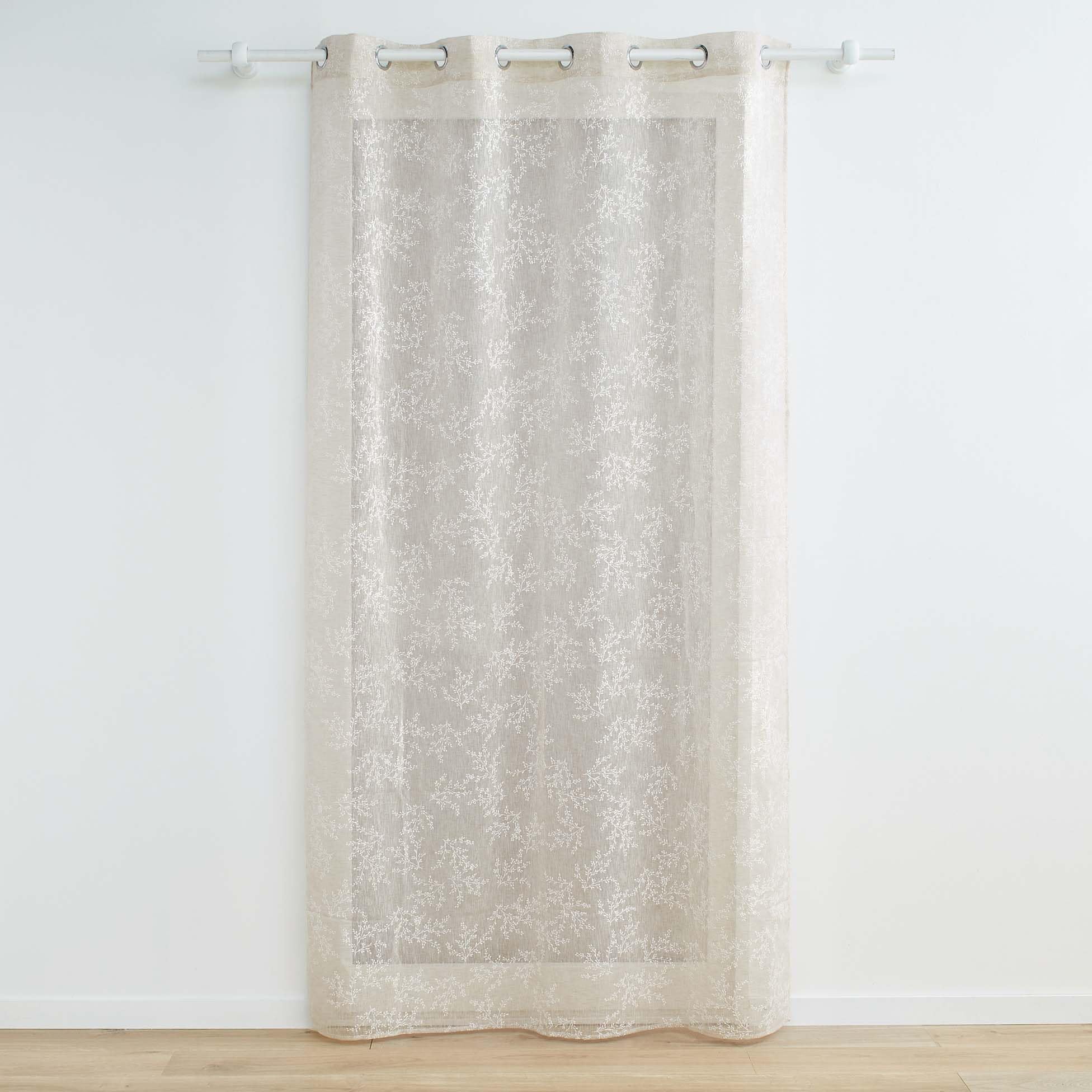 Douceur d'Intérieur Karla Taupe Eyelet Sheer Curtain (140 x 240 cm), Woven Voile with Appliqué
