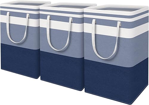 Paquete de 3 cestas grandes para la ropa sucia, cesta plegable para la ropa, bolsa de lavandería impermeable independiente, cesta de ropa alta, asas