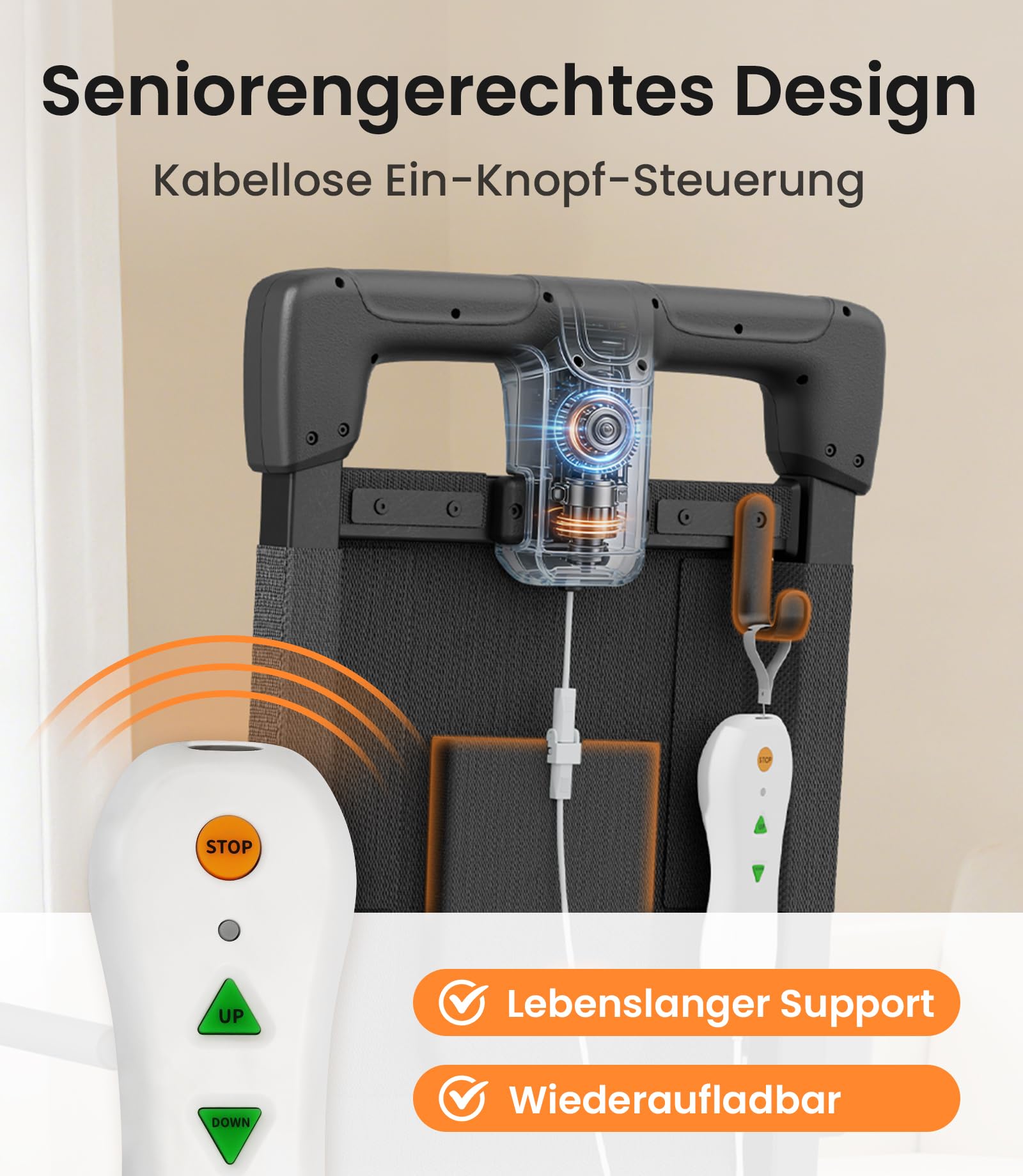 VOCIC AX25 Elektrischer Aufstehsessel bis 160 kg, leicht & mobil | Senioren Pflege Zuhause, leichte Aufstehhilfe nach Sturz, mobiler Hebesessel mit großen Rädern, Transfer Sofa Bett 160KG