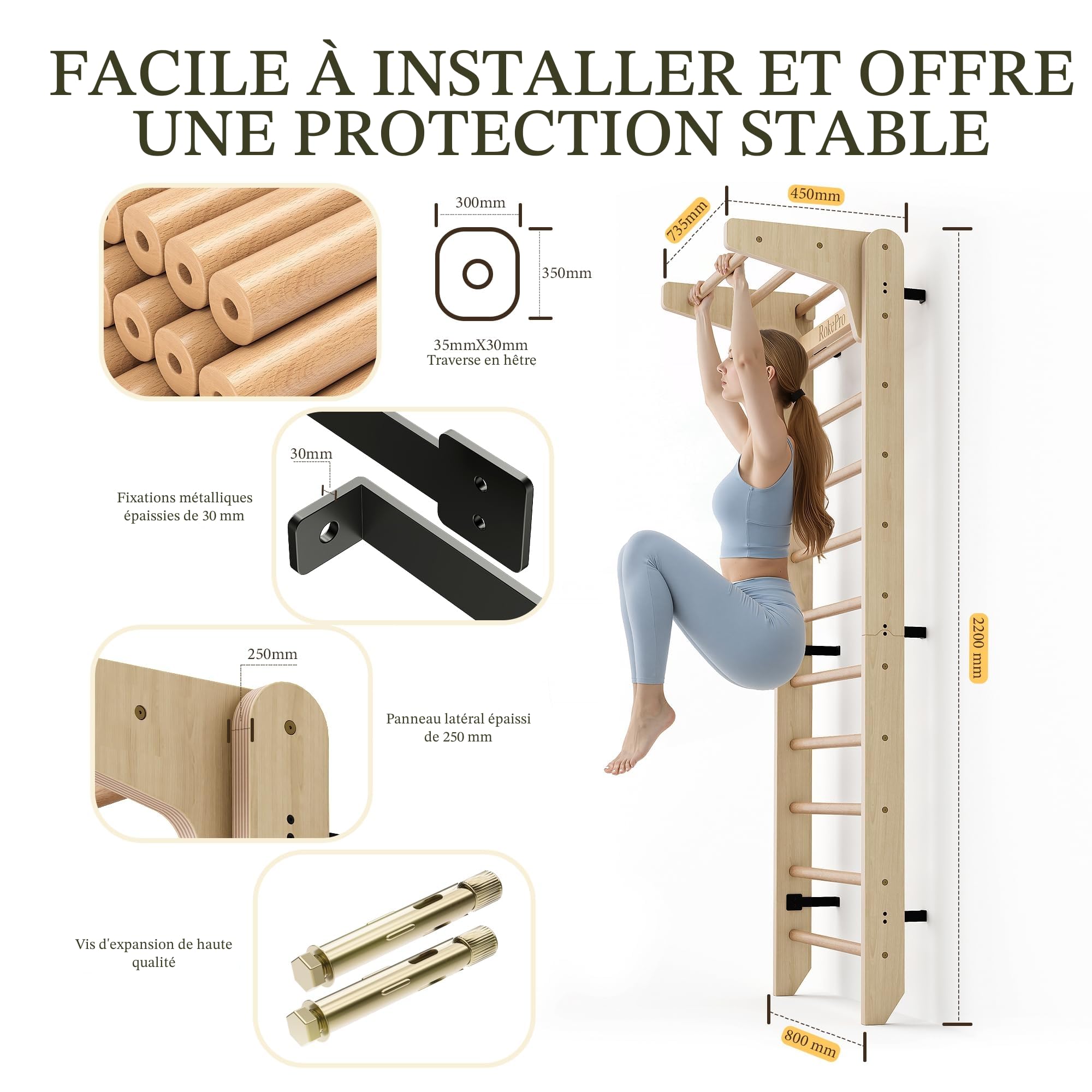 Échelle suédoise Multifonction en Bois à Fixation Murale pour Enfants et Adultes