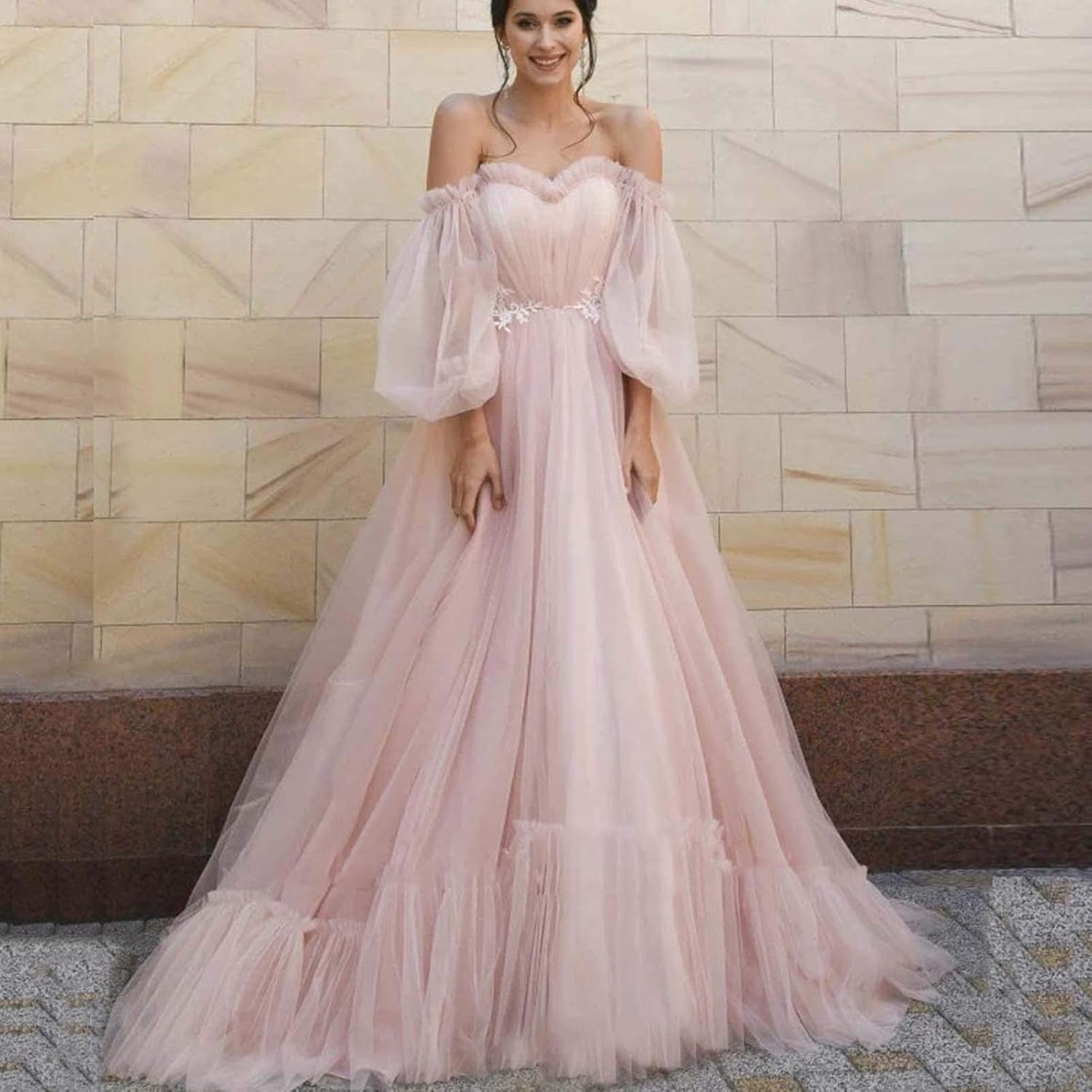 Puffy Sleeve Tulle Prom Dresses 2026 Long Lace Ball Gown Off Shoulder Formal Dresses for Women Evening Party - Image 3