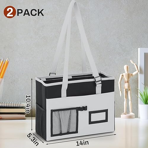 Miniatura 2 de Paquete de 2 organizadores de carpetas de archivos, bolsa de mano colgante con bolsillo frontal y asa de escritorio, tamaño carta, plegable,