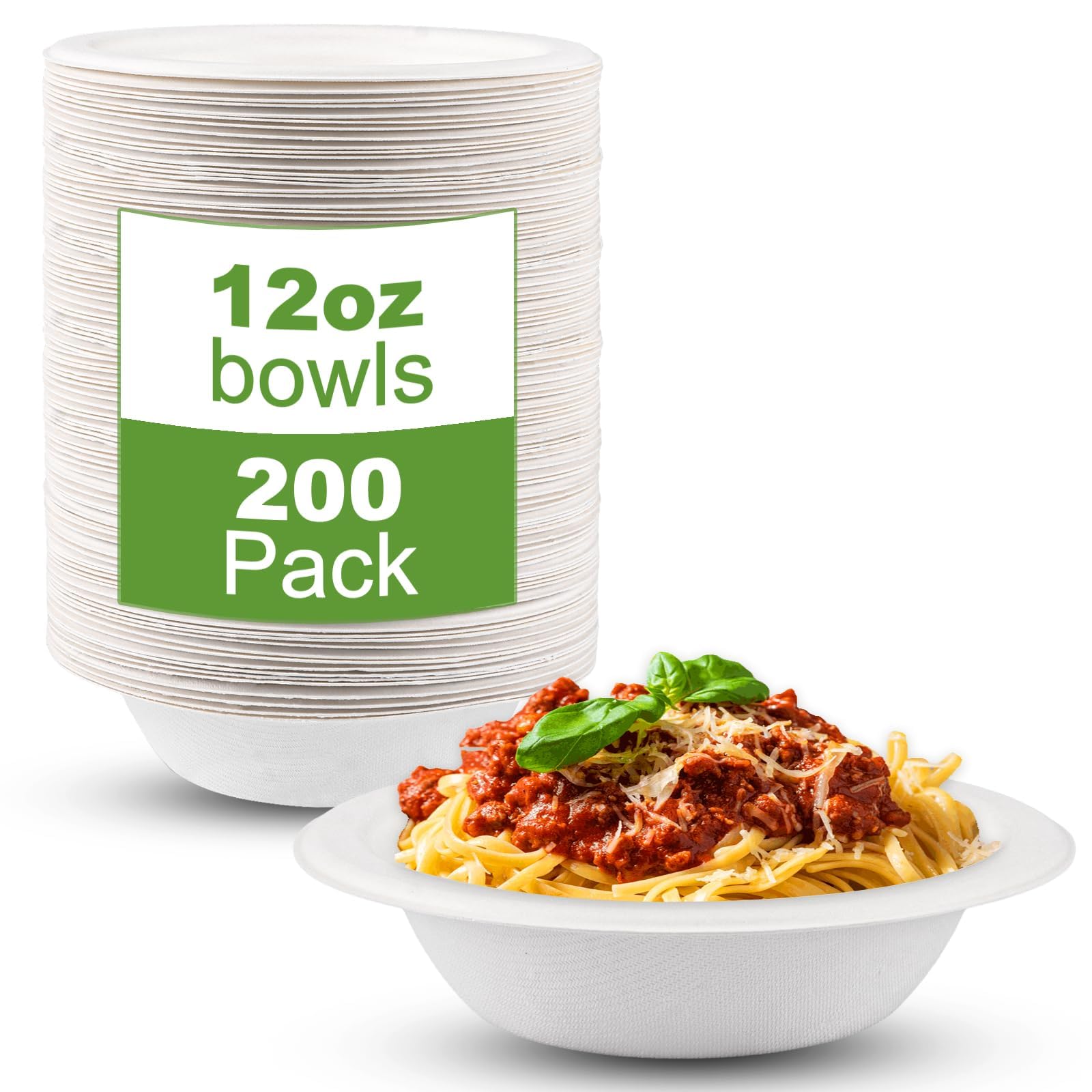 200 Ciotole Usa e Getta 350ml, Ciotole Compostabili Biodegradabili in Carta, Piatti Carta Usa e Getta per Colazione, Cena, Party, Picnic - Confezione da 200 Pezzi