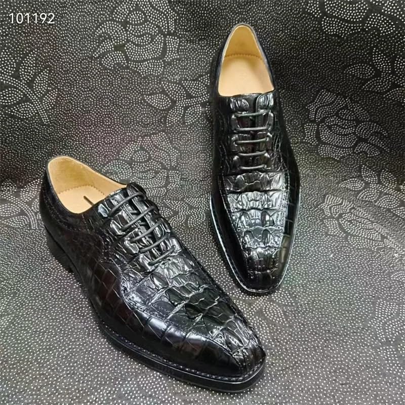 Authentic Exotic Crocodile Skin Men's Square-Toe Designer Dress Shoes Genuine Alligator Leather Male Lace-up Black Oxford Shoes3