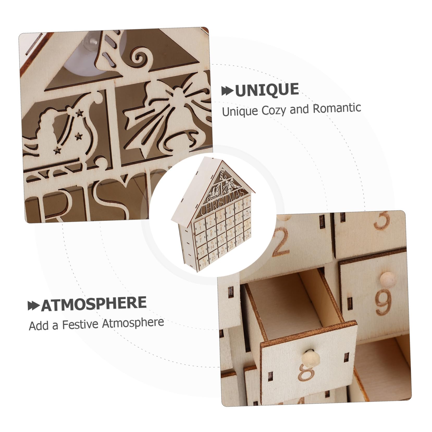 Calendario Avvento Natalizio in Legno con LED Casa Luminescente Giorni con Cassetti Ricaricabili Decorazione Natalizia Interattiva per Famiglie Conto alla Rovescia