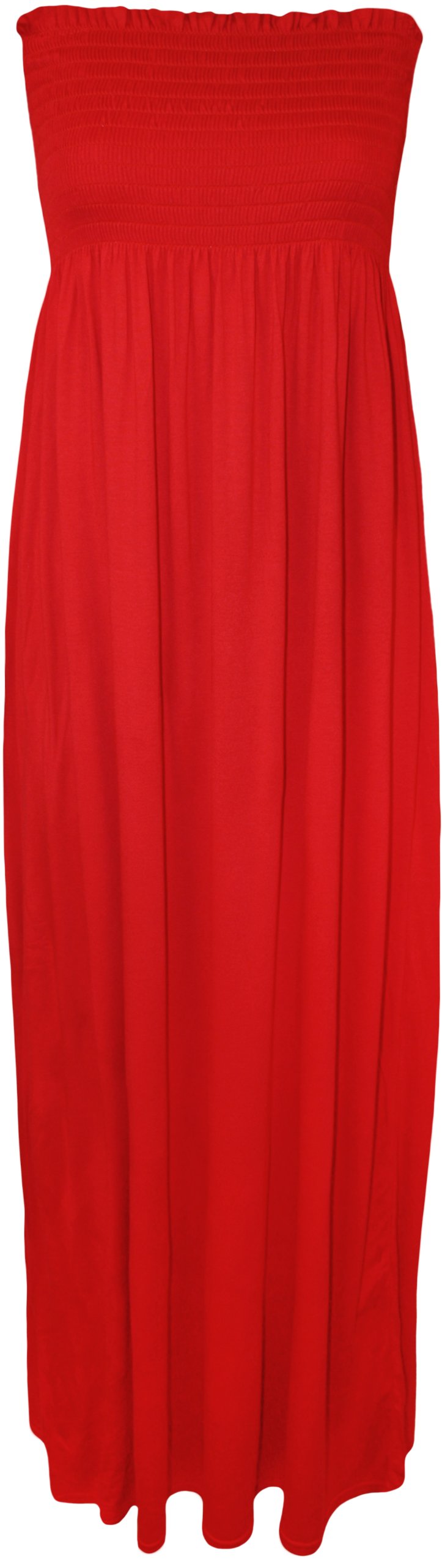 WearAll Plus Size Womens Shirred Ladies Bandeau Strapless Long Maxi Dress - Red - 20-22