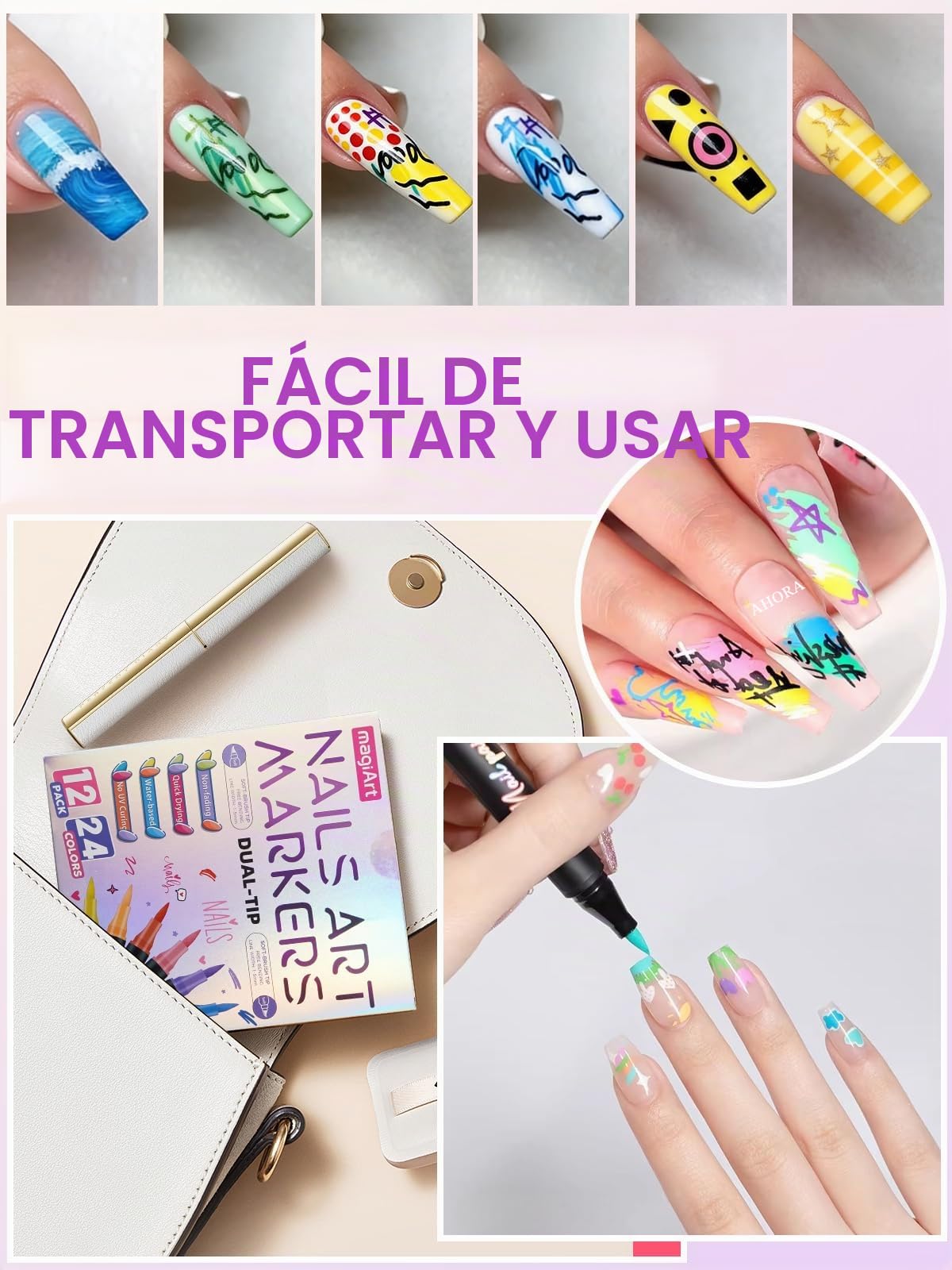 Bolígrafos de Arte de Uñas 3D Set de 12 Rotuladores de Pintura y Grafiti Herramientas de Manicura DIY