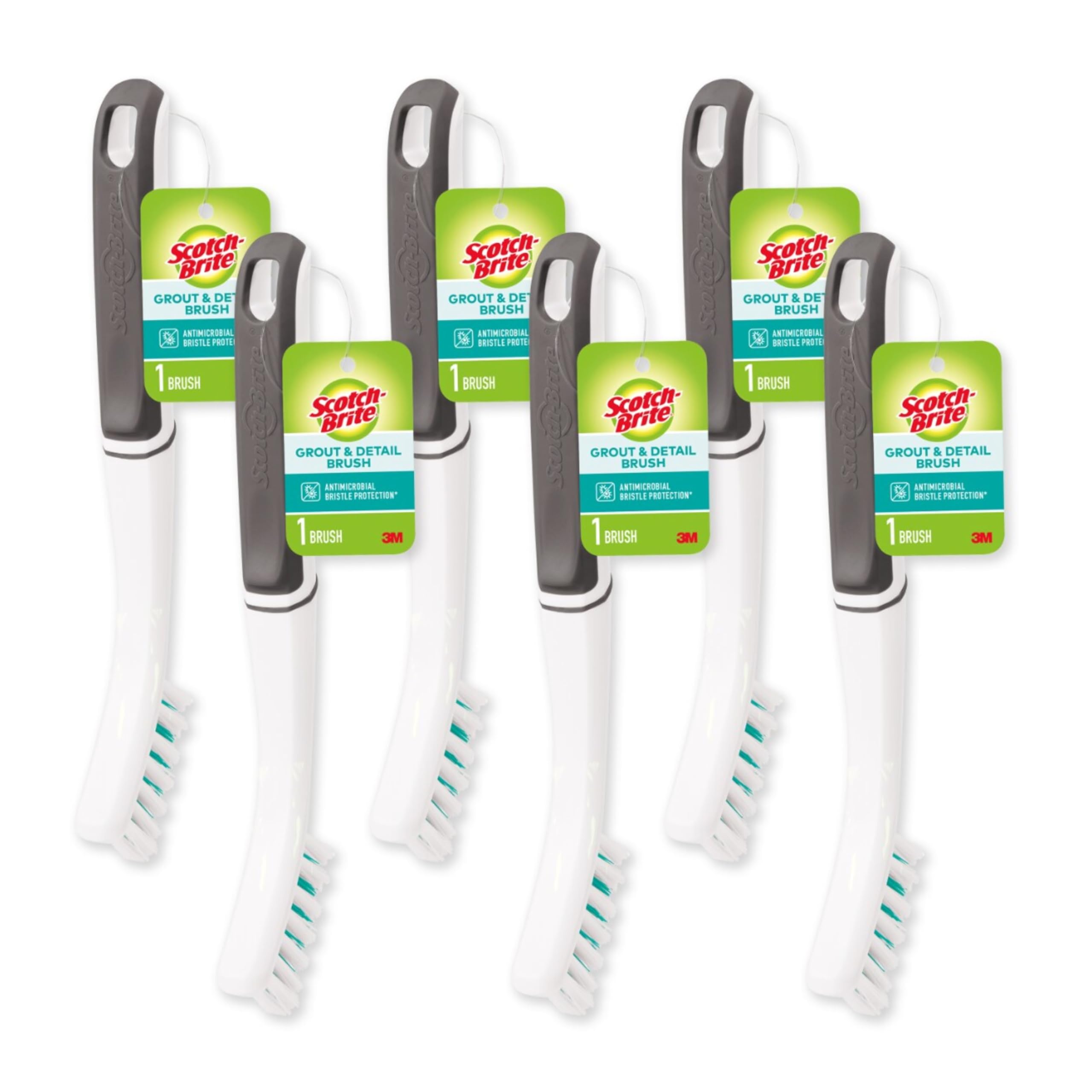 Scotch-Brite Tile & Grout Brush, Strong Bristles to Scrub Away Grime, (6 Brushes Total), White