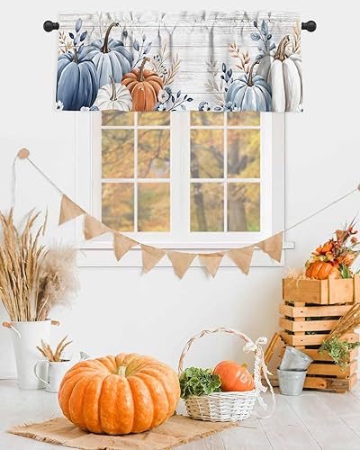 Miniatura 2 de Cenefas de cortina de otoño de calabaza azul, naranja y gris para ventanas de sala de estar, cenefas de cortina de Acción de Gracias para