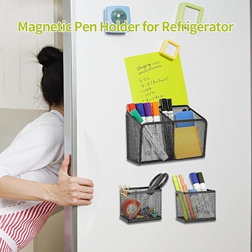 Miniatura 5 de Neudeco Organizador de estante para casillero, soporte magnético para lápices, cesta de almacenamiento de metal para pizarra blanca, refrigerador,