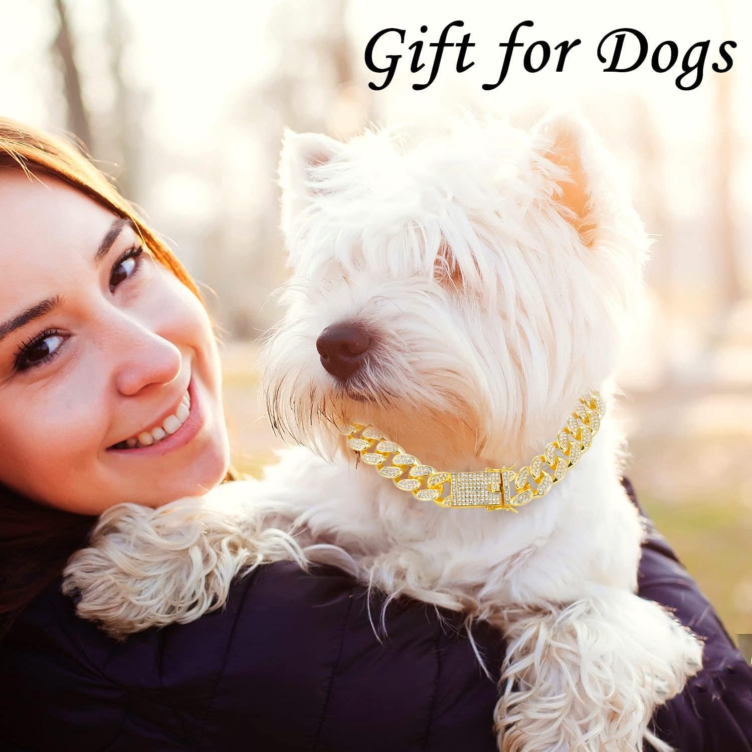 Gold Cuban Link Dog Collar, 15mm Width, Secure Buckle, Medium Large Dogs & Cats, 18 Inches - Image 2