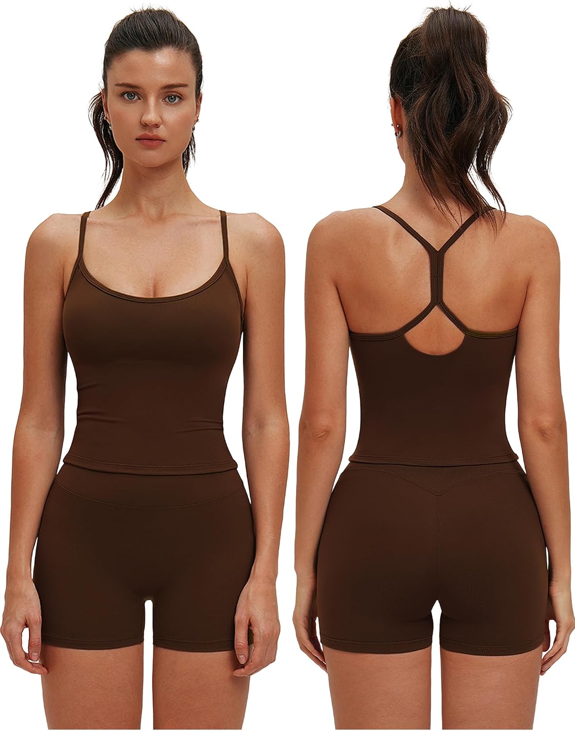 ABOCIW Women's 2 Piece Workout Set Racerback Cropped Tank Top Matching High Waist Shorts Yoga Gym Pilates Outfits