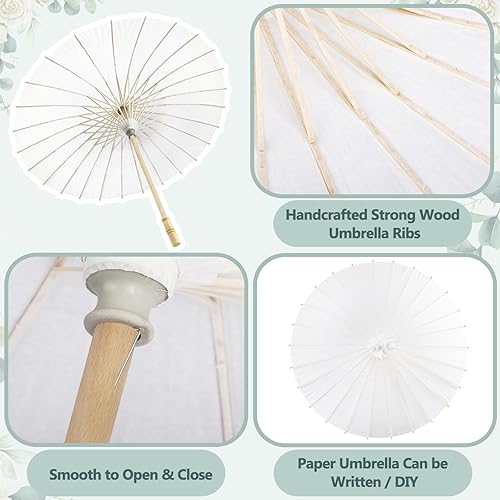 Miniatura 3 de HOOMUU Paraguas de papel de 33 pulgadas para bodas, parasol de papel blanco chino japonés para mujer, 1 paquete de pintura de bricolaje, paraguas