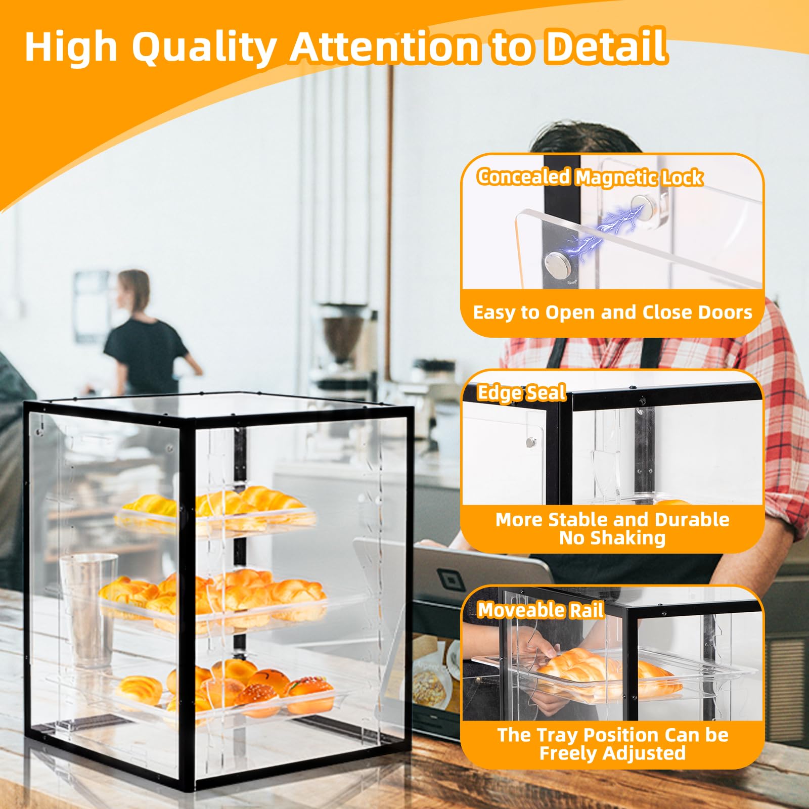 RULA Bakery Display Case, 3Tier Removable Shelves Pastry Display Case