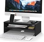 BONTEC Riser de support de moniteur en bois, 2-Tier Plateau de bureau avec organisateur de rangement, support d'ordinateur ergonomique avec gestion de câble, porte-cellulaire, noyer, 16.5 1 cm
