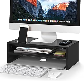 1homefurnit Universal Wood Monitor Stands Speaker TV PC Laptop Computer Screen Riser Desk Organizer 16.7 inch with Shelf B... Price In India