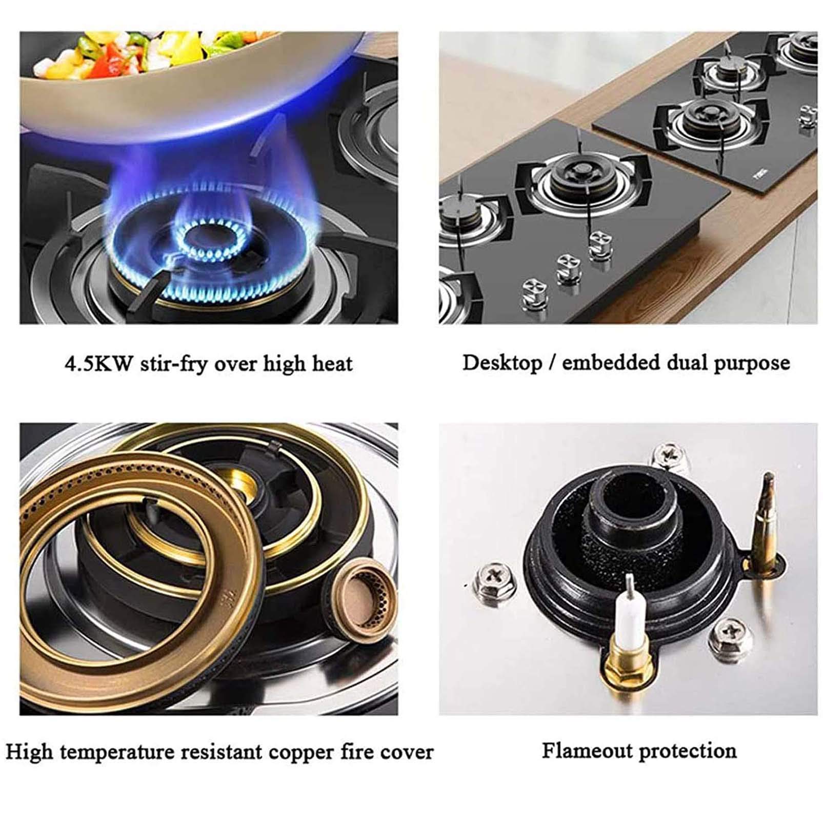 Wbudowana kuchenka gazowa z 3 płomieniami (4,5 kW + 4,5 kW + 1,4 kW) z ochroną termopary, płyta gazowa ze szkła hartowanego, gaz ziemny