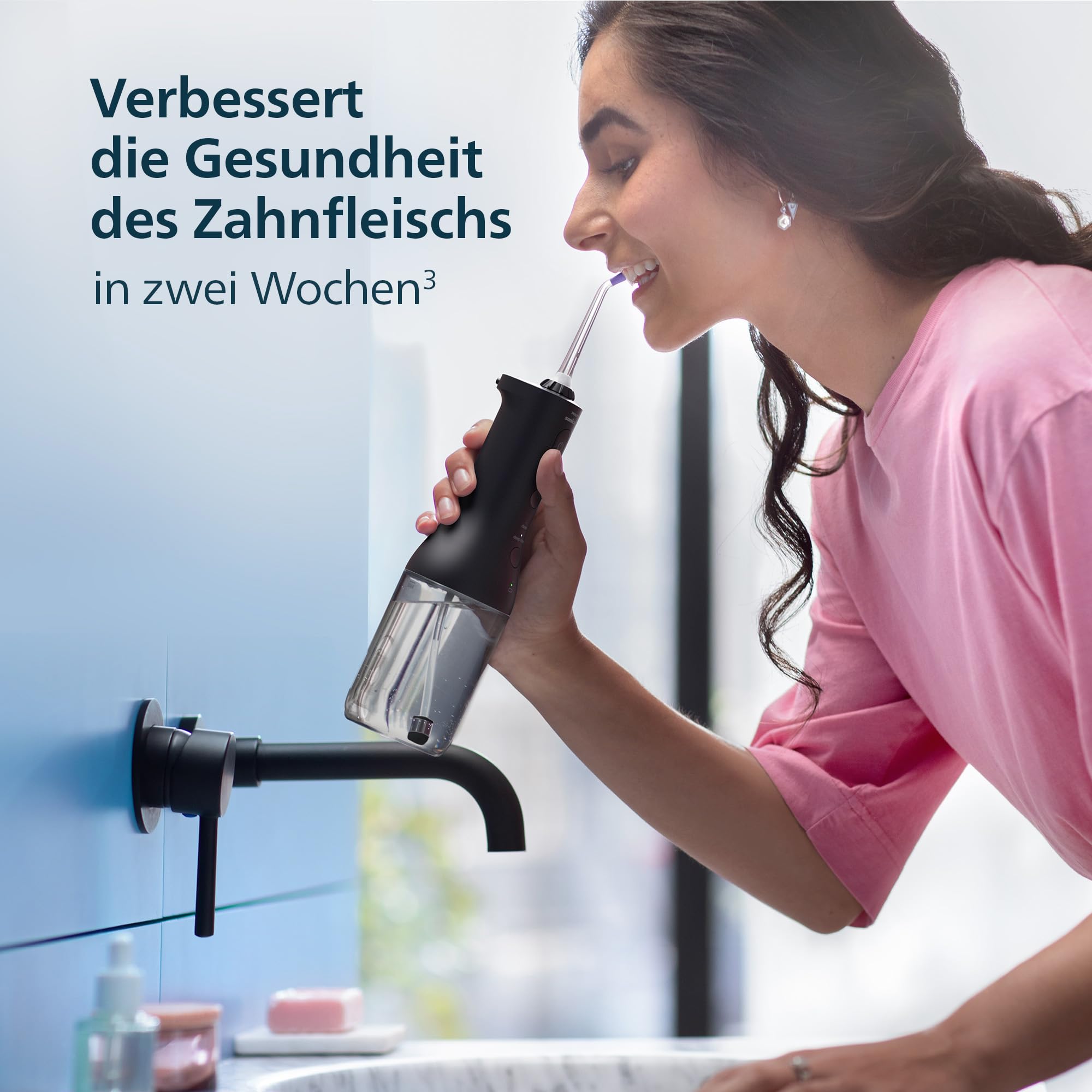 Philips Sonicare kabelloser Power Flosser 3000 Munddusche, Wasser-Flosser für Zähne, Zahnfleisch und Zahnpflege, in schwarz (Modell HX3826/33)