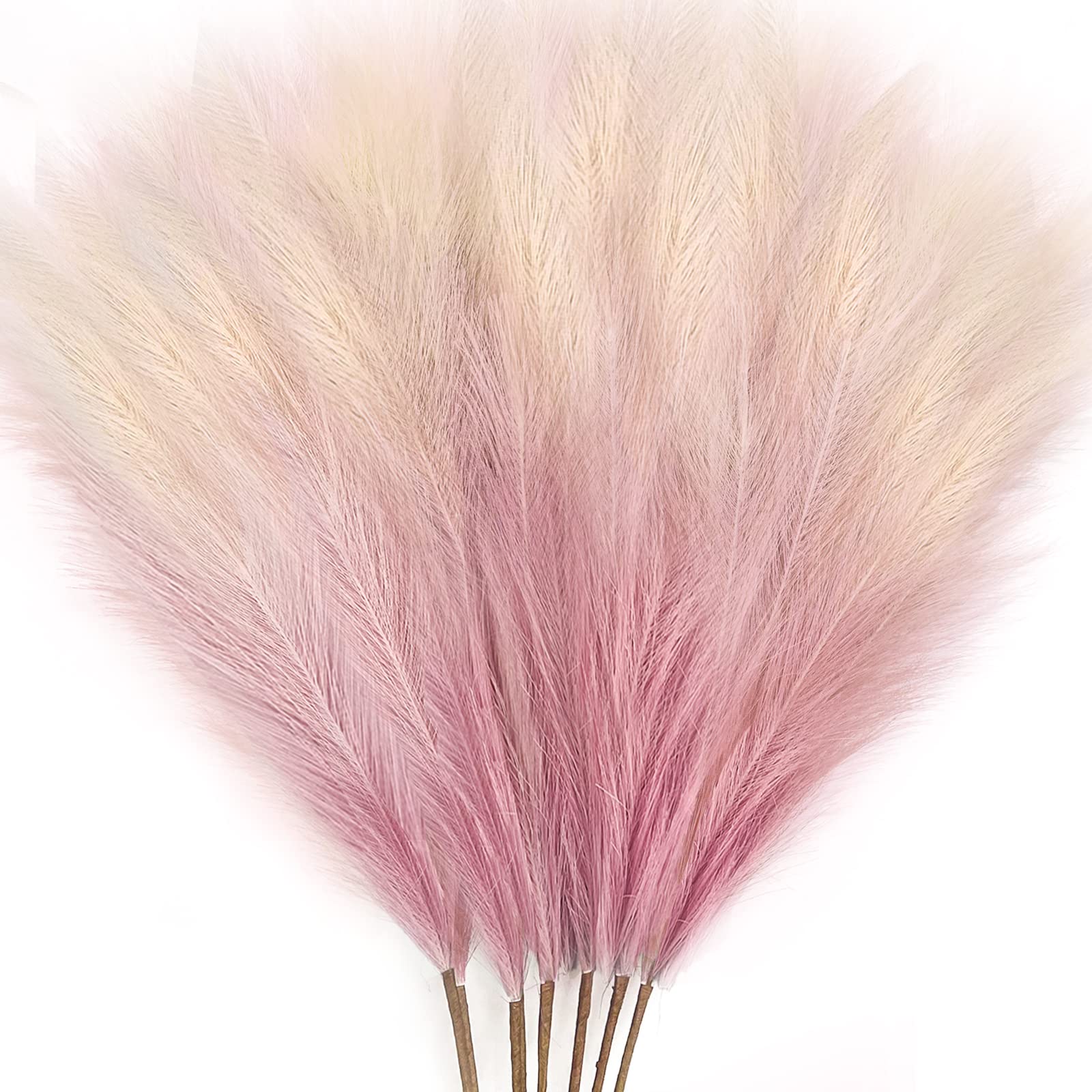 8Pcs 3FT Pink Colorful Faux Pampas Grass for Boho Decor, KALYLOC Non-Shedding Fluffy Artificial Bulrush, Tall Reed Fluffy Stems Vase Filler Living Room Wedding Decoration