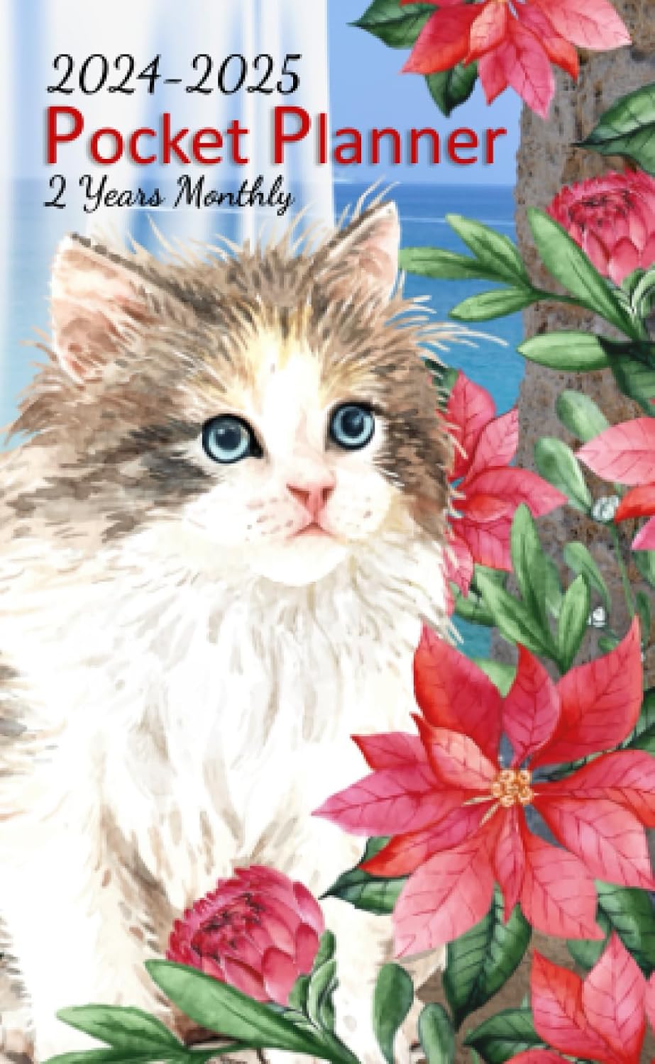 2 Years Monthly Pocket Planner 2024-2025: 24 Months JANUARY to DECEMBER Personalized Plan & Organizer Schedule, Appointment book Small Size for Purse with Watercolor Cat and Flowers - Cat Lover