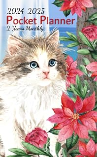 2 Years Monthly Pocket Planner 2024-2025: 24 Months JANUARY to DECEMBER Personalized Plan & Organizer Schedule, Appointment book Small Size for Purse with Watercolor Cat and Flowers - Cat Lover