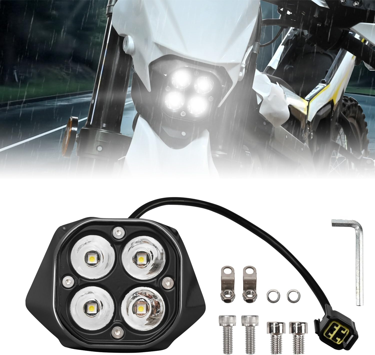 Upgrade LED Headlight Kit with Black Cover,Plug N Play LED Front Headlight Front Lamp Light With Mounting Bracket Square Bulbs Headlamp Assemblies for Sur Ron Ultra Bee 2022+