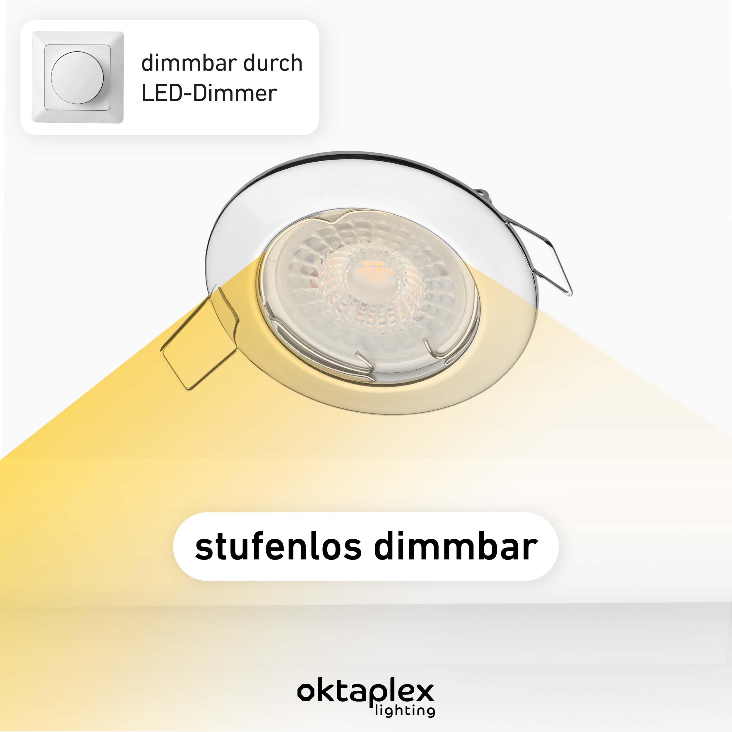 Oktaplex Set 6x Foco Empotrable LED Regulable - 230V Luz de Techo 5W 3000K 380lm Blanco Cálido 110° - Ojos de Buey Techo Cromado 60mm Marco Redondo