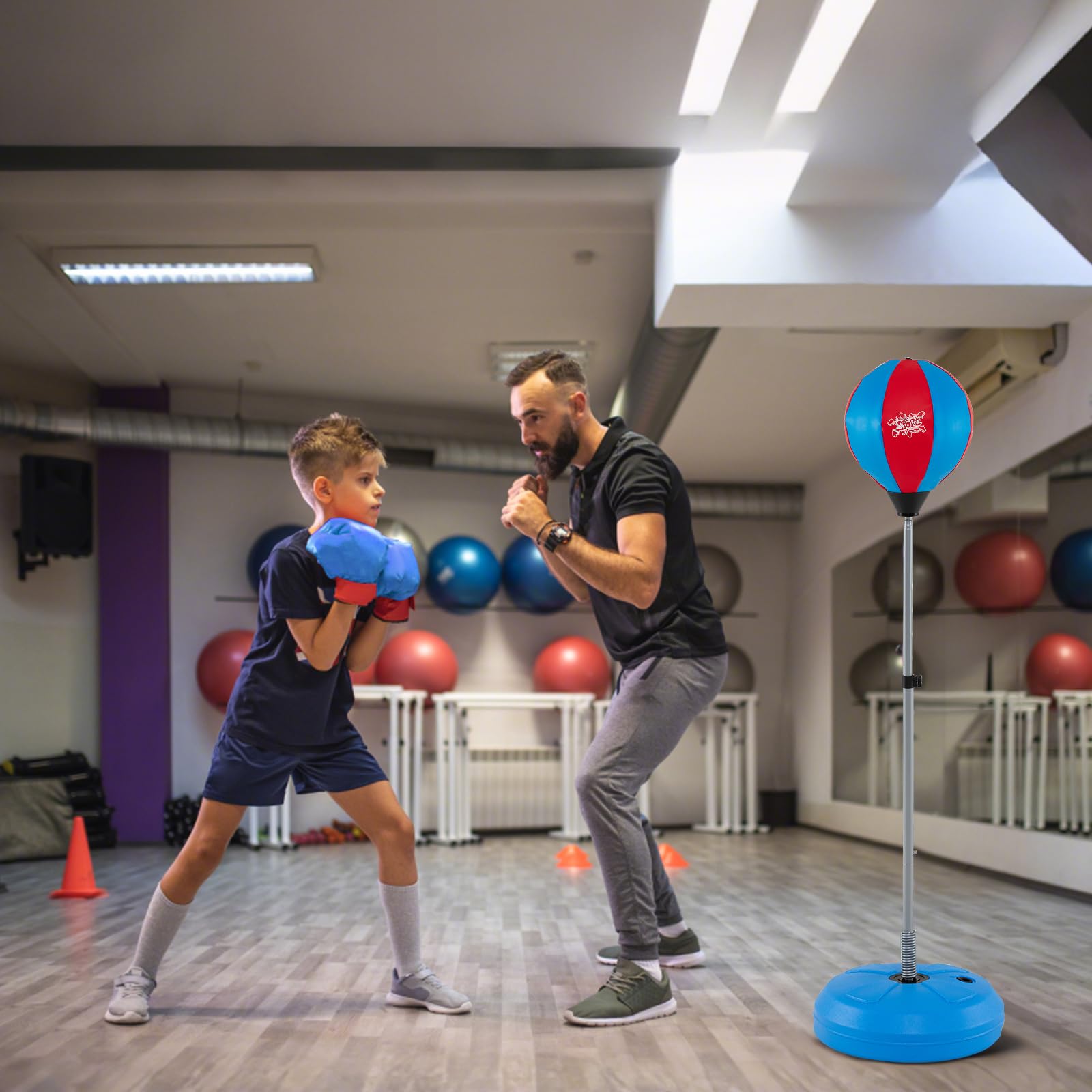 GOPLUS Juego de Saco de Boxeo, Altura Ajustable 120-154 cm, Saco de Boxeo de Pie con Guantes de Boxeo, Bomba y Base Rellenable, Punchingball para Niños y Adultos, para Ejercicio o Entrenamiento