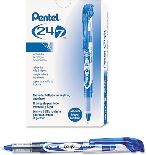 Miniatura 2 de Pentel Bolígrafo de rodillo 24/7, punta de 0.028 in, tinta azul Categoría: Bolígrafos Rollerball (BLD97-C) 12 por pedido