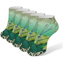 5 Pairs Crew Socks Breathable Athletic Quarter Damselfly Duckweed Leaf Ankle Socks Moisture Wicking for Running Hiking