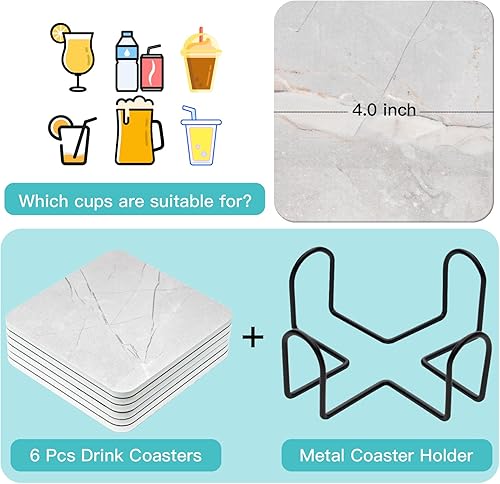 Miniatura 2 de Ll.TOPWP 6 posavasos de madera para bebidas con soporte, posavasos cuadrados con patrón de superficie de jade, posavasos para mesa de café,