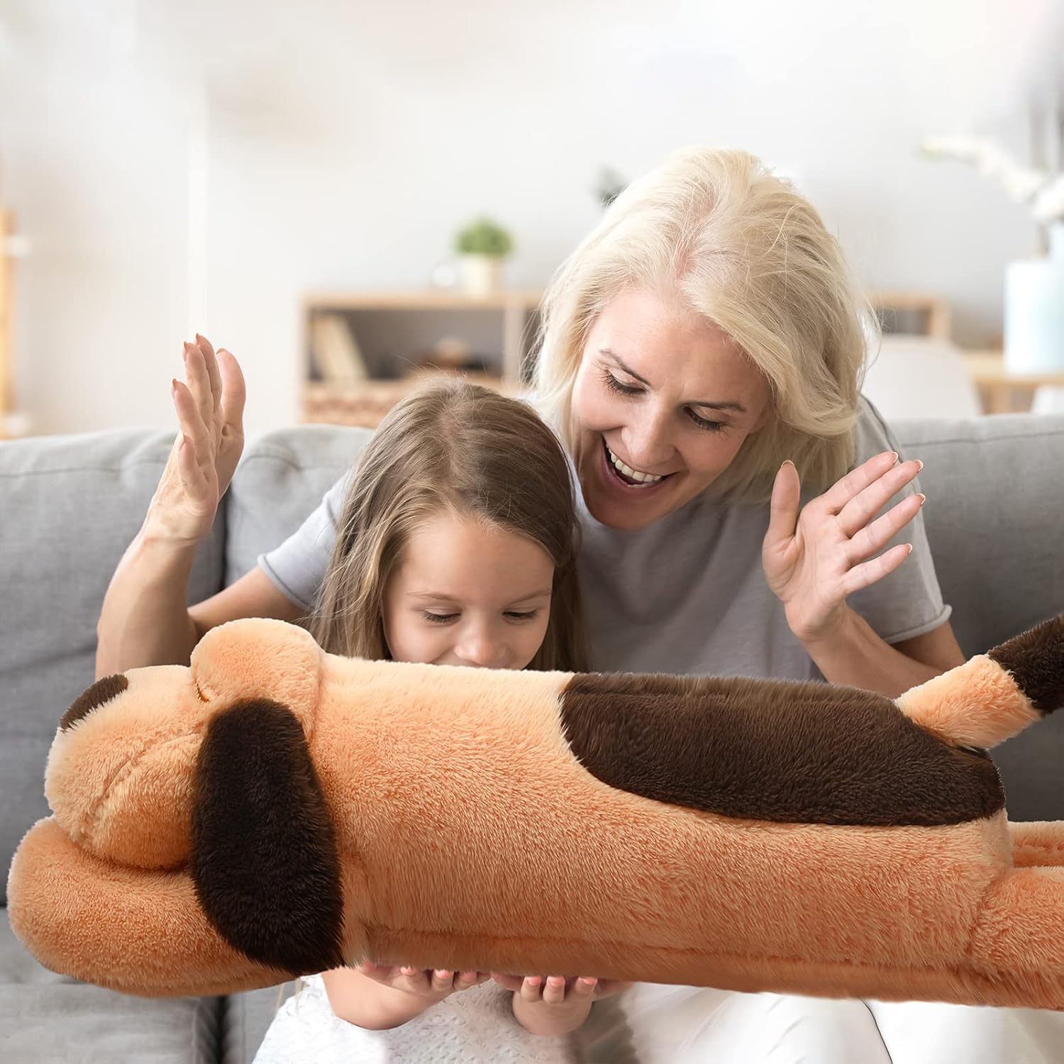 Queekay Dog Body Pillow Stuffed Animals Plush Long Body Pillow for Dogs Large Sleeping Hugging Puppy Cushion Gift for Birthday Party(23.6 Inch,Brown) - Image 7